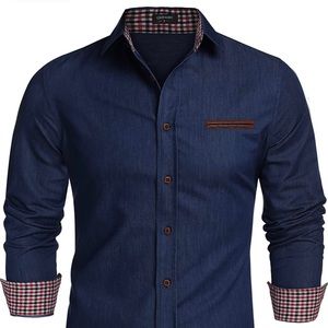 COOFANDY NWT Men's Casual Dress Shirt Button Down, Long-Sleeve, Denim